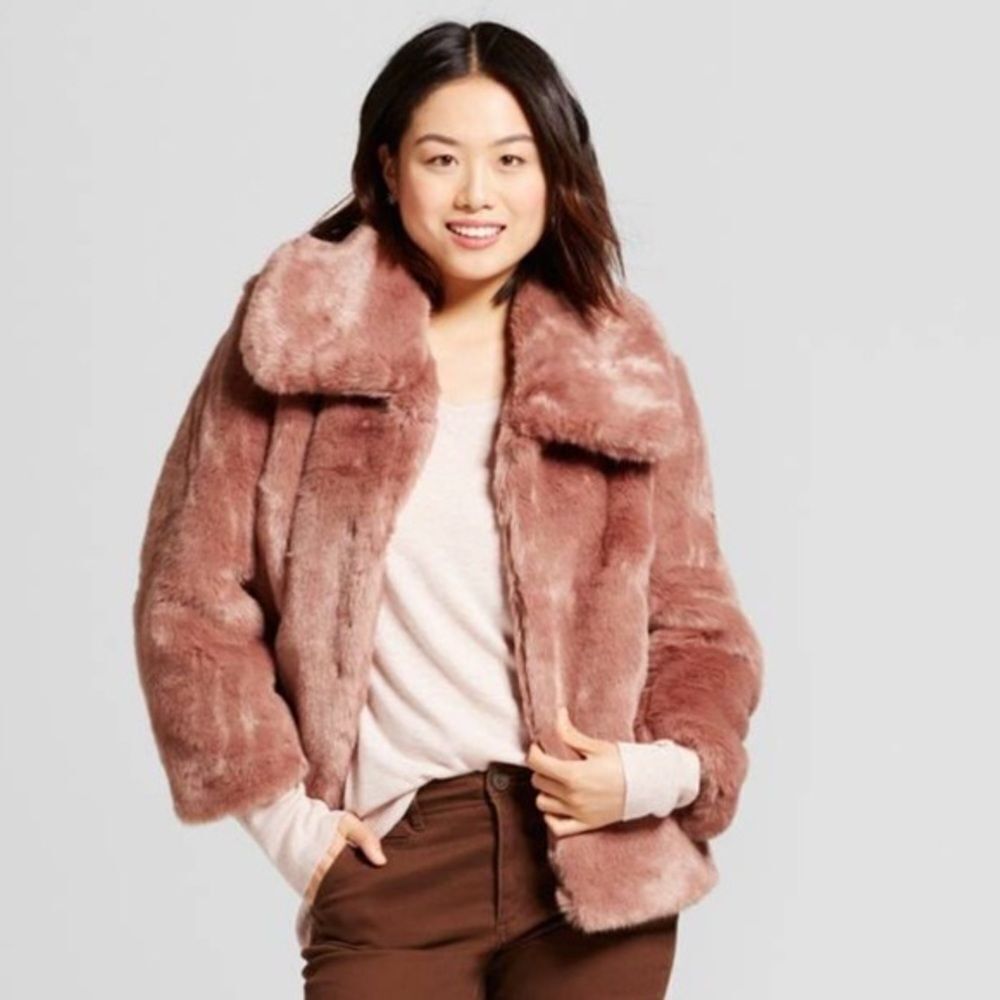 Faux fur blush/light mauve Color jacket large collar 70s style size XL jacket